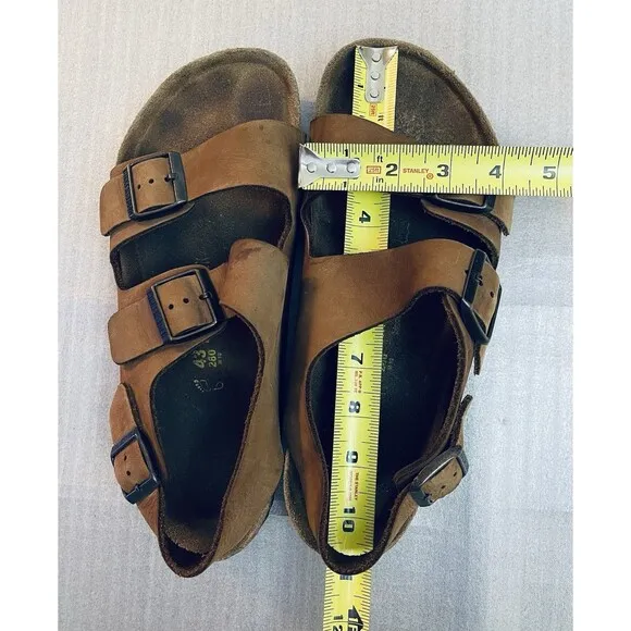 Birkenstock Brown Leather Flat Sandals Unisex Sz 43/10 Comfort Straps &amp; Buckles