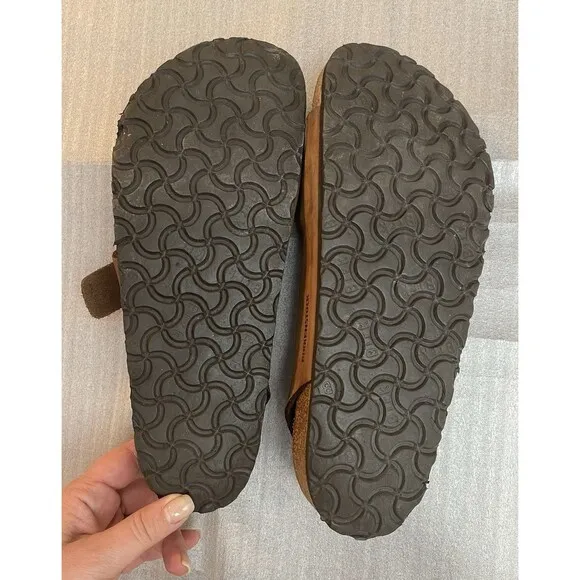Birkenstock Brown Leather Flat Sandals Unisex Sz 43/10 Comfort Straps &amp; Buckles