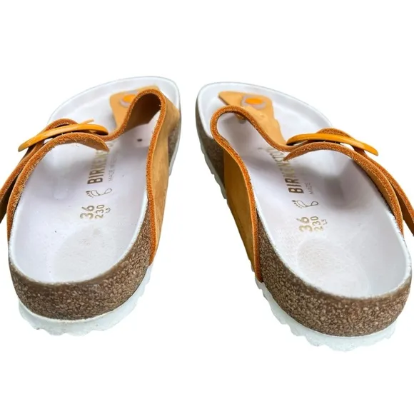 BIRKENSTOCK Gizeh T Strap Leather Sandals Size 36 US 6 Orange Buckle