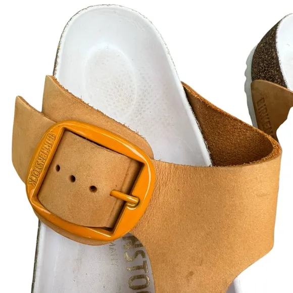 BIRKENSTOCK Gizeh T Strap Leather Sandals Size 36 US 6 Orange Buckle