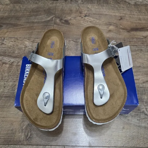 BIRKENSTOCK Gizeh Women's leather Silver Sandals size 39 Lady's 8