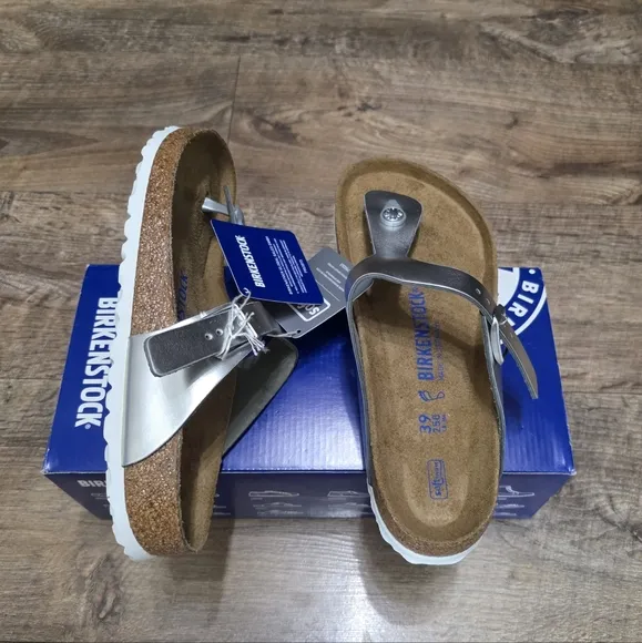 BIRKENSTOCK Gizeh Women's leather Silver Sandals size 39 Lady's 8