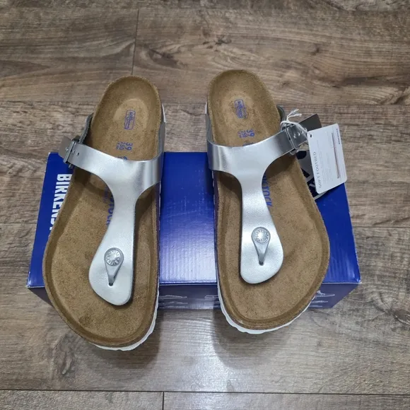 BIRKENSTOCK Gizeh Women's leather Silver Sandals size 39 Lady's 8