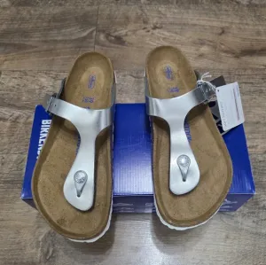 BIRKENSTOCK Gizeh Women's leather Silver Sandals size 39 Lady's 8