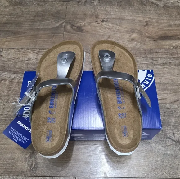 BIRKENSTOCK Gizeh Women's leather Silver Sandals size 39 Lady's 8