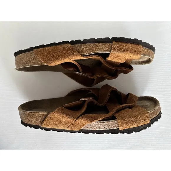 Birkenstock Lugano Soft Footbed Mink Brown Suede Leather Sandals US 11 EU 44