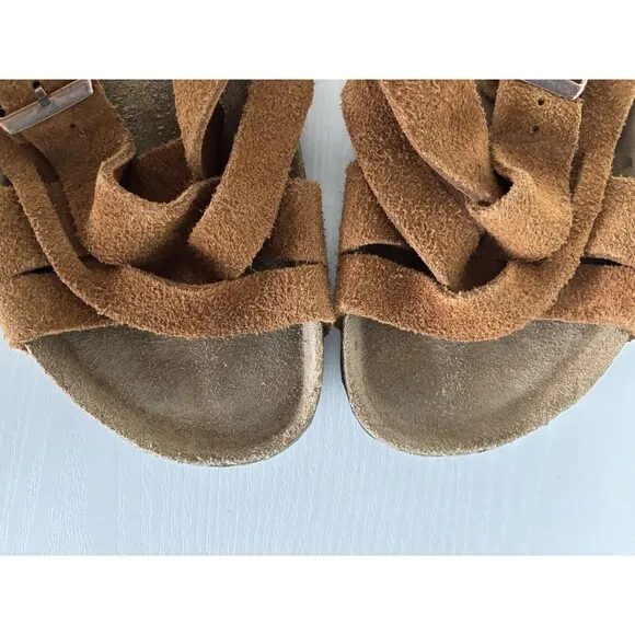 Birkenstock Lugano Soft Footbed Mink Brown Suede Leather Sandals US 11 EU 44