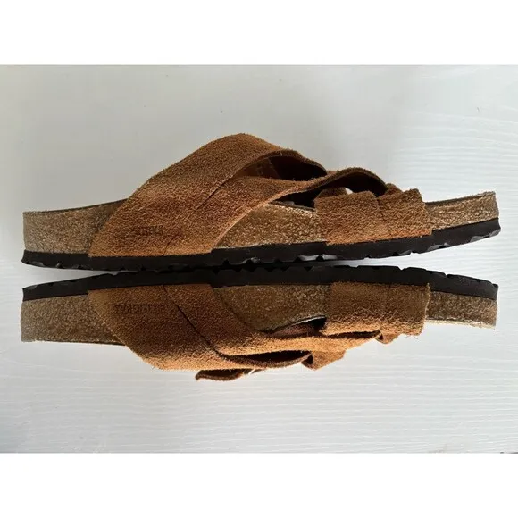 Birkenstock Lugano Soft Footbed Mink Brown Suede Leather Sandals US 11 EU 44