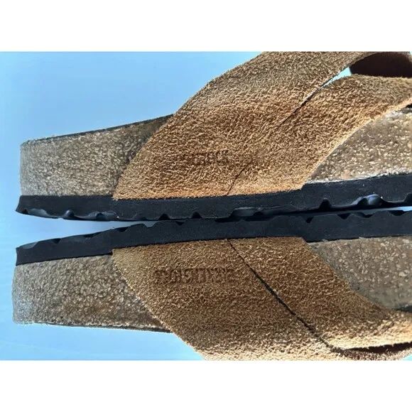 Birkenstock Lugano Soft Footbed Mink Brown Suede Leather Sandals US 11 EU 44