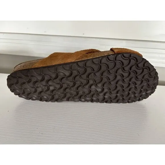 Birkenstock Lugano Soft Footbed Mink Brown Suede Leather Sandals US 11 EU 44