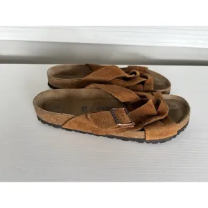 Birkenstock Lugano Soft Footbed Mink Brown Suede Leather Sandals US 11 EU 44