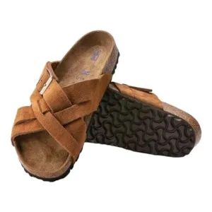 BIRKENSTOCK LUGANO SOFT FOOTBED SUEDE SANDALS - SOPHISTICATED COMFORT FOR E