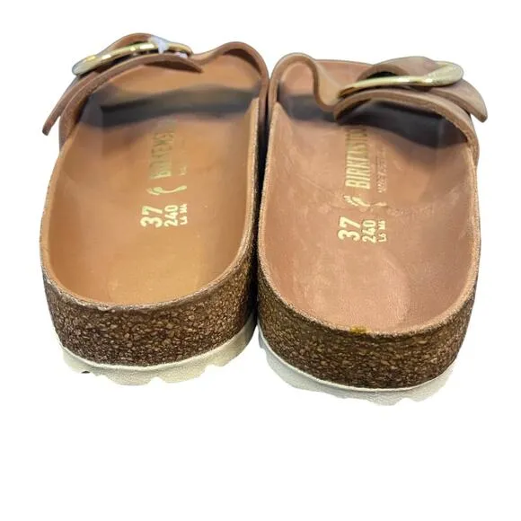 Birkenstock Madrid Big Buckle Leather Slide Sandals Summer Comfort Brown 37 6.5
