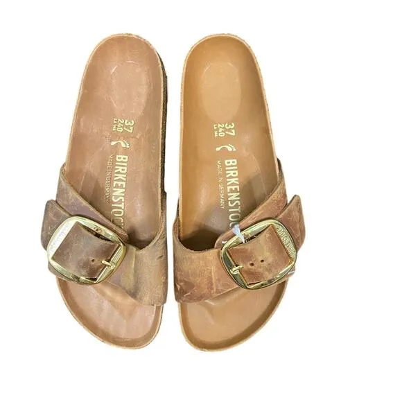 Birkenstock Madrid Big Buckle Leather Slide Sandals Summer Comfort Brown 37 6.5