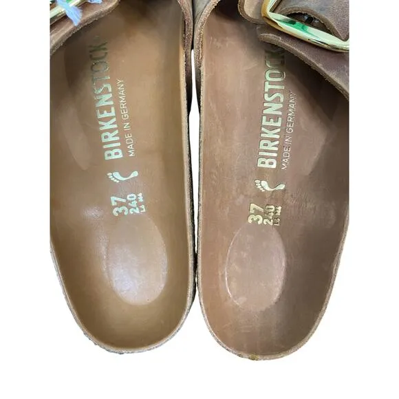 Birkenstock Madrid Big Buckle Leather Slide Sandals Summer Comfort Brown 37 6.5