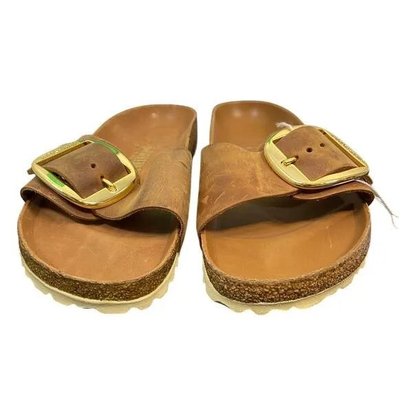 Birkenstock Madrid Big Buckle Leather Slide Sandals Summer Comfort Brown 37 6.5