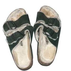 Birkenstock Suede Forest Green Bow Detail Sandals with Fluffy Lining Size 38