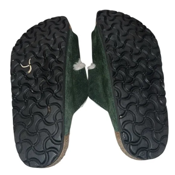 Birkenstock Suede Forest Green Bow Detail Sandals with Fluffy Lining Size 38