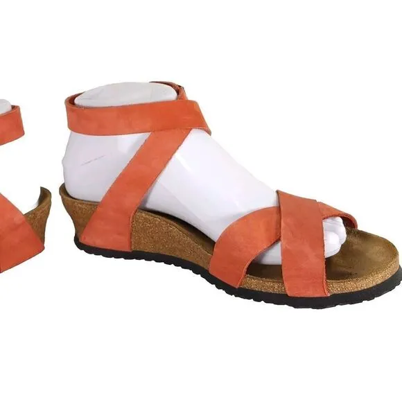 Birkenstock Women Lola US9 Corral Nubuck Leather Wedge Strappy Sandals