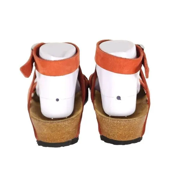 Birkenstock Women Lola US9 Corral Nubuck Leather Wedge Strappy Sandals