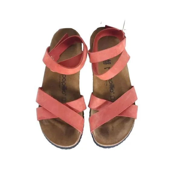 Birkenstock Women Lola US9 Corral Nubuck Leather Wedge Strappy Sandals