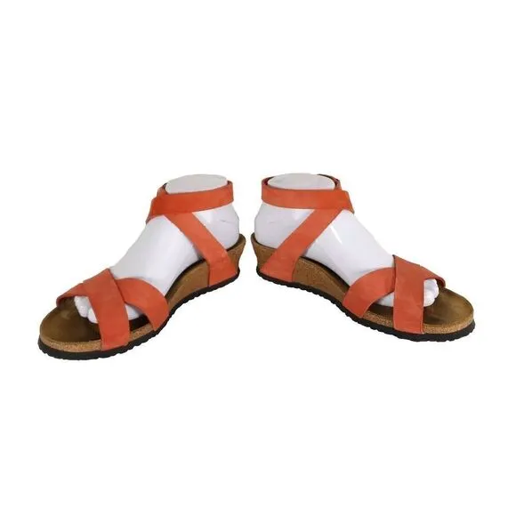 Birkenstock Women Lola US9 Corral Nubuck Leather Wedge Strappy Sandals