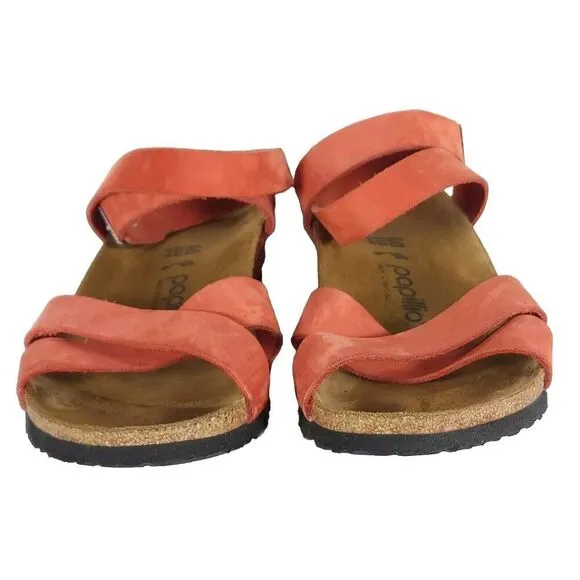 Birkenstock Women Lola US9 Corral Nubuck Leather Wedge Strappy Sandals