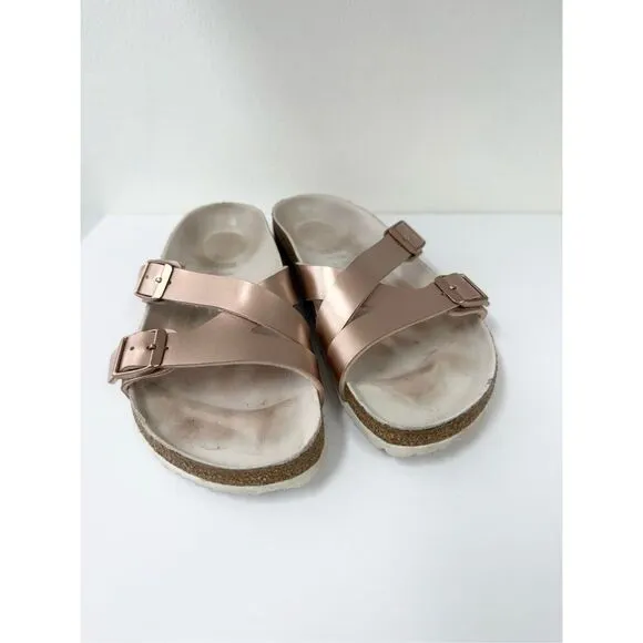 Birkenstock Yao Balance Rose Gold Copper Strappy Lux Sandals 39 W8 M6