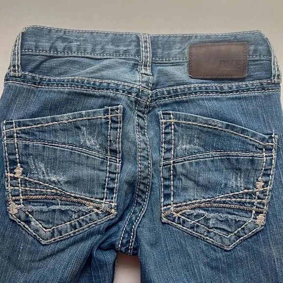 BKE Jeans Mens 27S Boys 16 Asher Faded Distressed Medium Wash Stretch Blue Denim