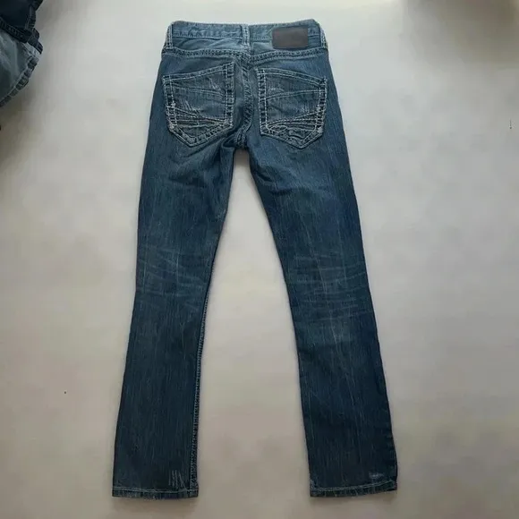 BKE Jeans Mens 27S Boys 16 Asher Faded Distressed Medium Wash Stretch Blue Denim