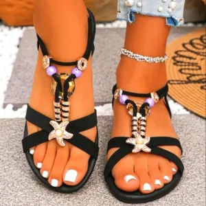 Black Beaded Women's Sandals Sz 11
