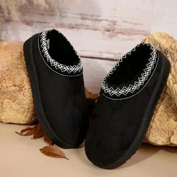 Black Casual Women's Faux Fur Lined Sandals And Platform Snow Boots