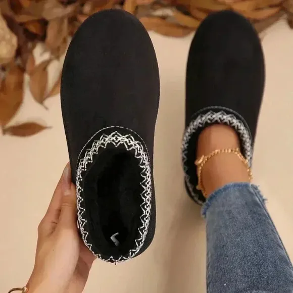 Black Casual Women's Faux Fur Lined Sandals And Platform Snow Boots