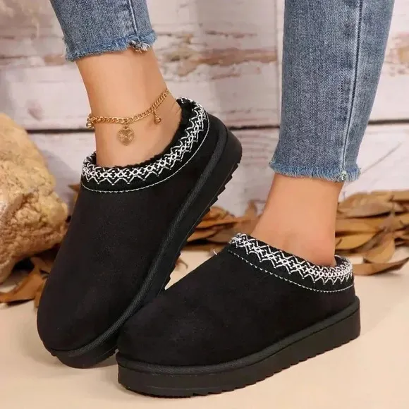 Black Casual Women's Faux Fur Lined Sandals And Platform Snow Boots