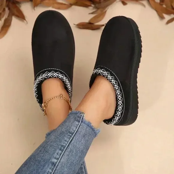 Black Casual Women's Faux Fur Lined Sandals And Platform Snow Boots