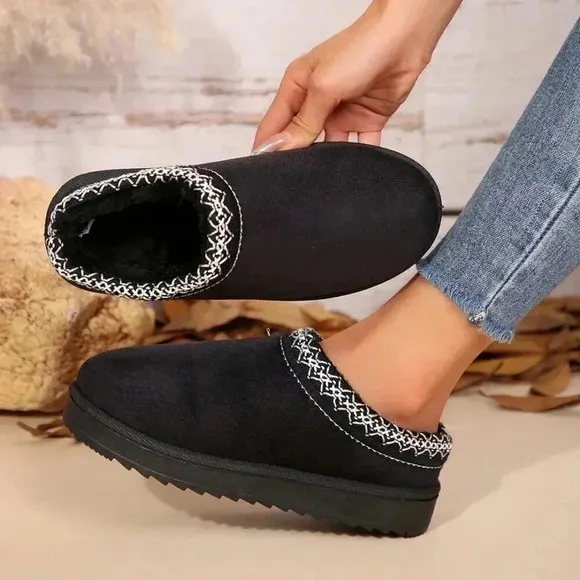 Black Casual Women's Faux Fur Lined Sandals And Platform Snow Boots
