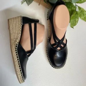 Black Espadrille Wedge Sandals