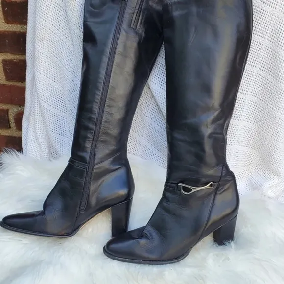 Black‎ Leather horsebit riding boots 9
