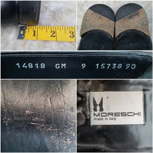 Black Leather Italian Dress Loafers Moreschi Size 9 Tassels Slip On Dress Shoes