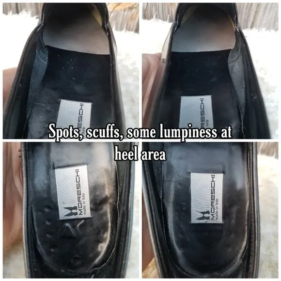 Black Leather Italian Dress Loafers Moreschi Size 9 Tassels Slip On Dress Shoes