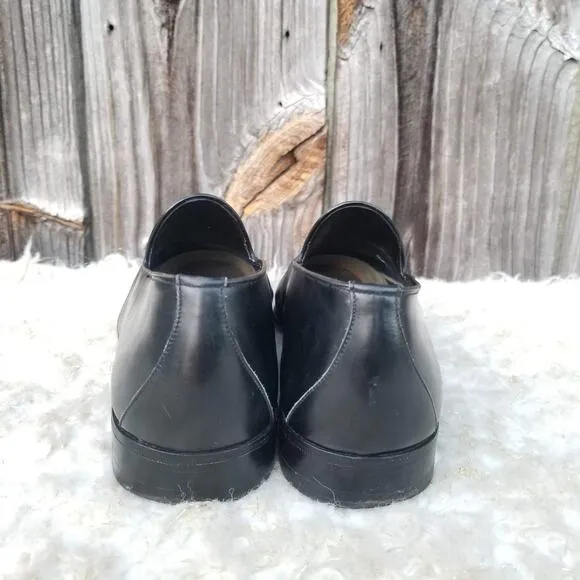 Black Leather Italian Dress Loafers Moreschi Size 9 Tassels Slip On Dress Shoes