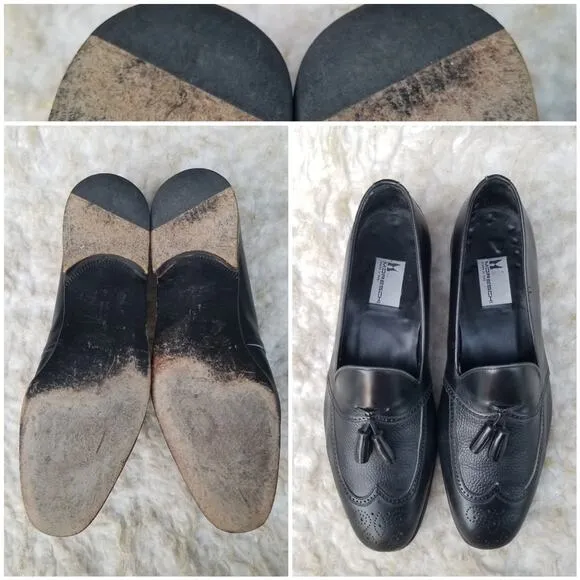 Black Leather Italian Dress Loafers Moreschi Size 9 Tassels Slip On Dress Shoes
