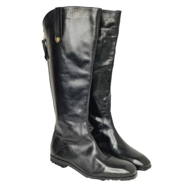 Black Leather Knee High Riding Boots Size 6.5