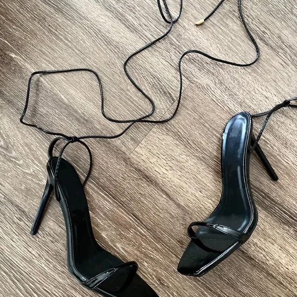 Black Patent Strappy High Heel Sandals
