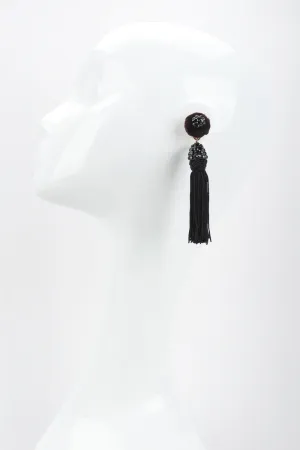 Black Rhinestone Tassel Earrings