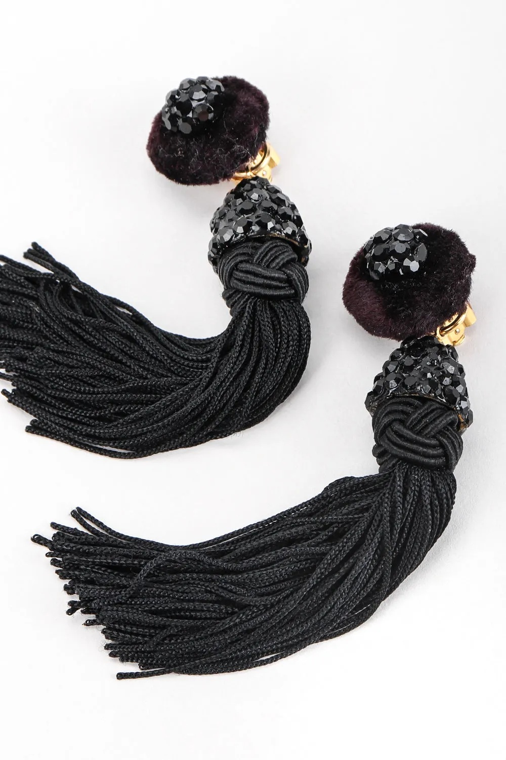 Black Rhinestone Tassel Earrings