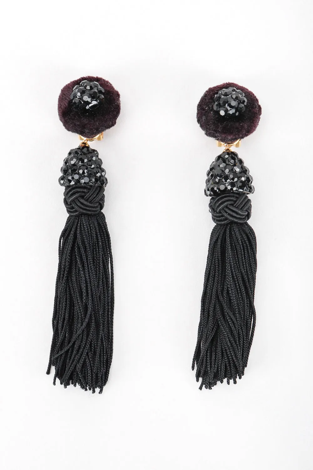 Black Rhinestone Tassel Earrings
