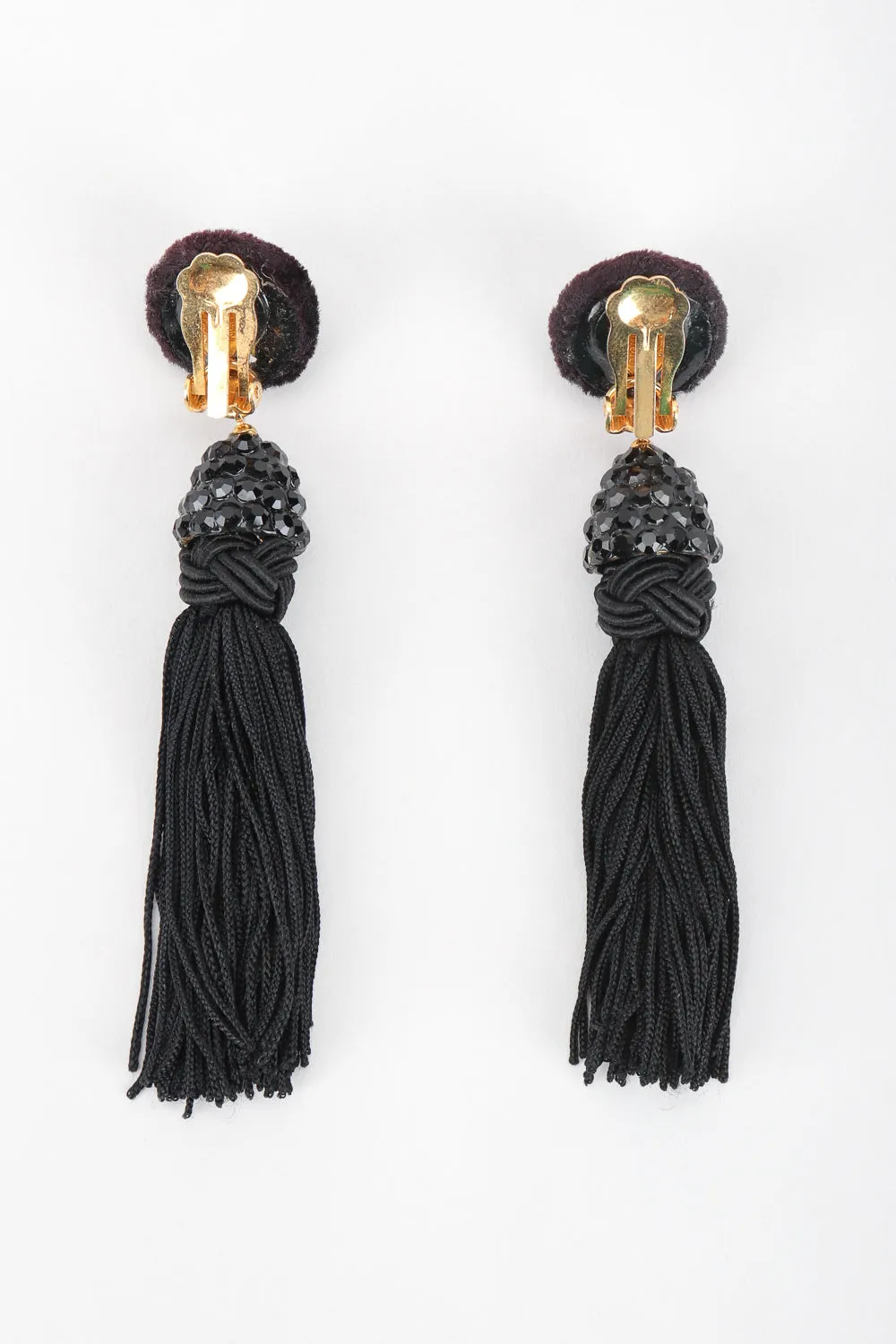 Black Rhinestone Tassel Earrings