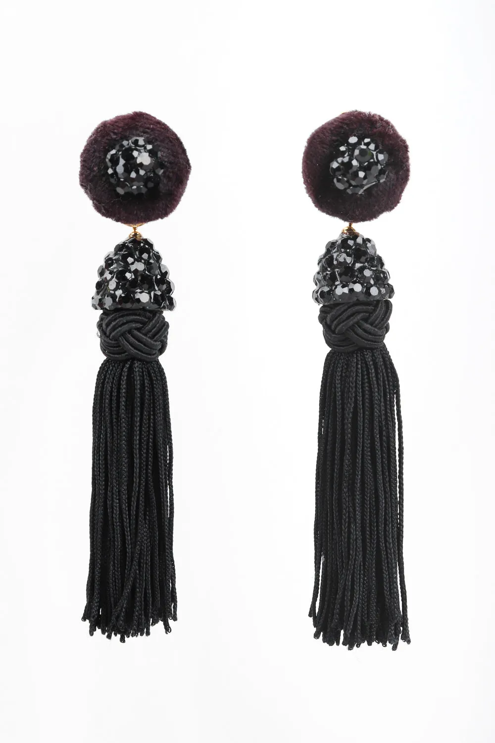 Black Rhinestone Tassel Earrings