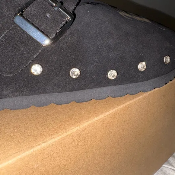 Black Suede Loafers with Silver Accents